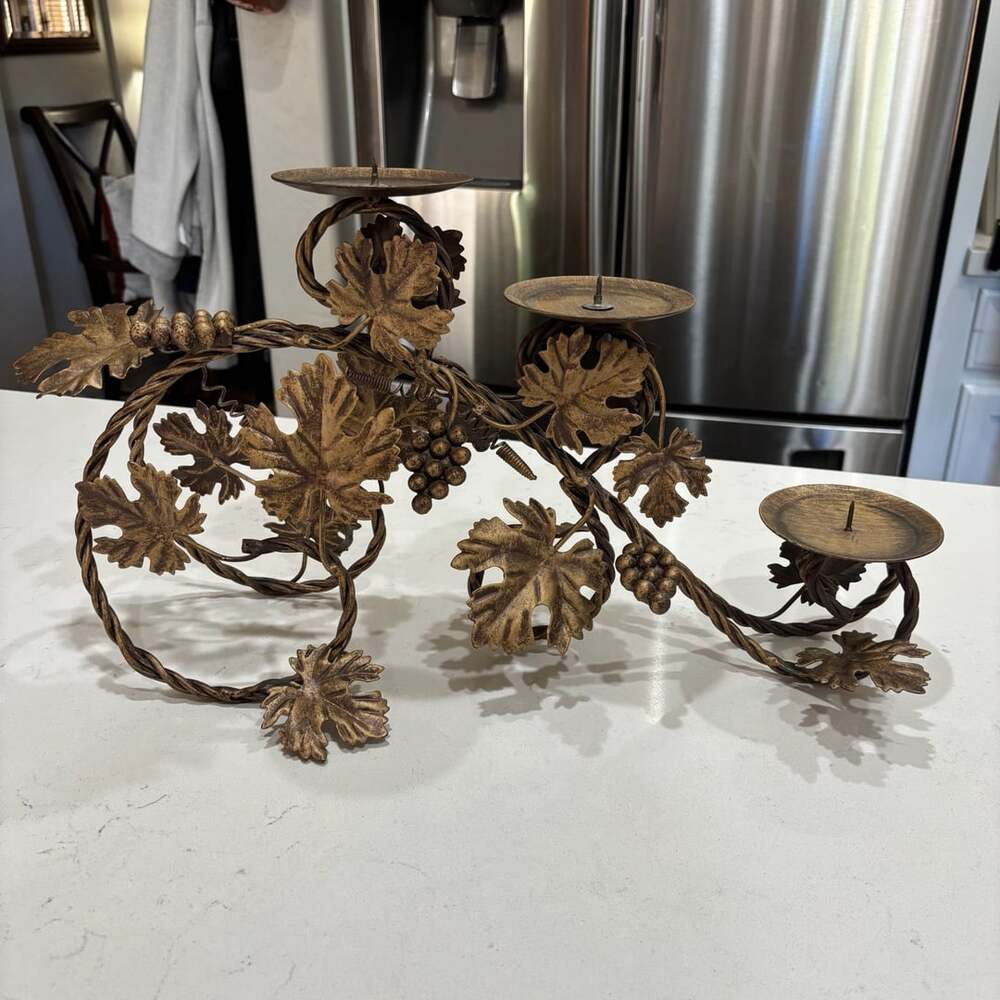 Vintage Gilded Grapevine Triple Pillar Candle Holder